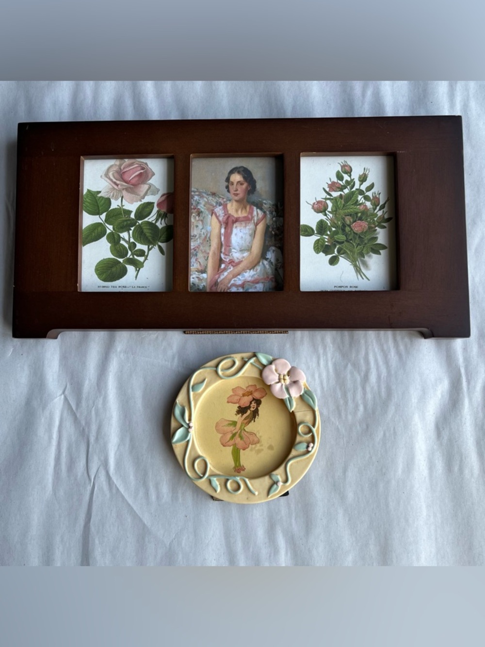 Vintage Wood & Resin Picture Photo Frames w/ Fine Art Prints-Set of 2